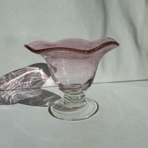 Clear and Pink Ruffle Top Footed Bowl